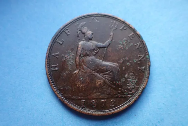 1873 Half Penny, Victoria, SCARCE VARIETY, low grade, as shown.