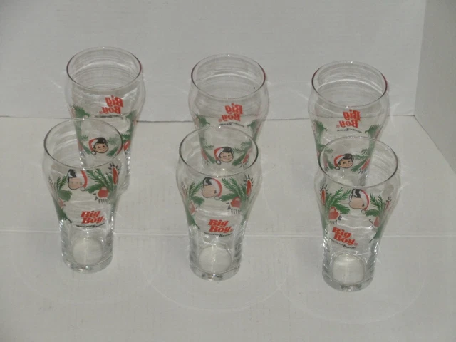 Vintage Bob's Big Boy Restaurant Christmas Holiday Glasses 6" Tall Unused