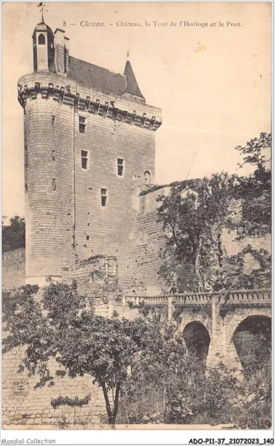 ADOP11-37-1073 - CHINON - le château - la tour de l'horloge et le pont