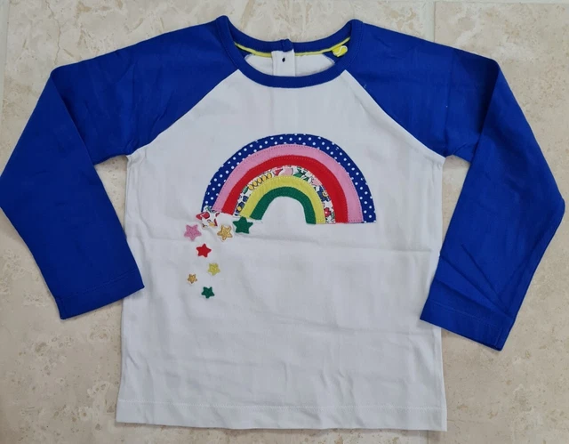Mini Boden girls cotton RAINBOW APPLIQUE Top long sleeve Brand new AGE 2-3 yrs