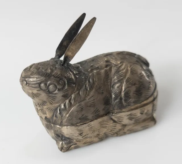 Antique SOuth East Asian Silver Betel Nut Rabbit Hare Form Box