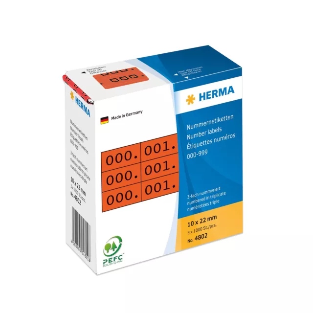 HERMA Nummern Etiketten 0-999 10 x 22 mm schwarz / rot dreifach 1.000 Etiketten