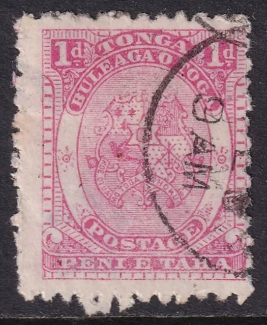 TONGA 1892 Arms 1d Bright Rose SG 10a Used (CV £35)