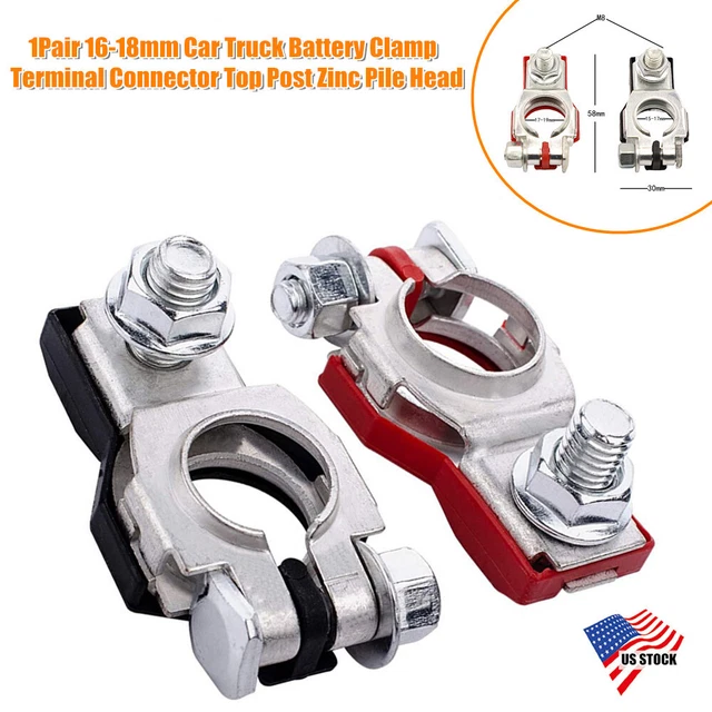 Pair 16-18mm Car Battery Clamp Clips Terminal Connector Zinc Pile Head Universal