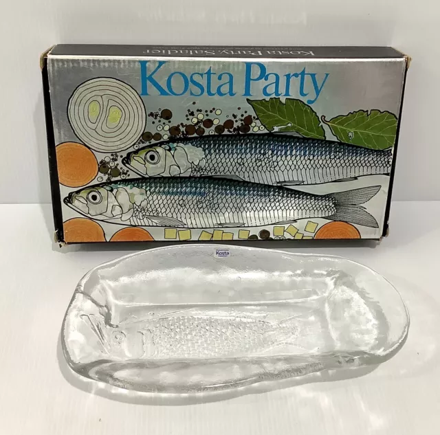 Kosta Party Fish Salad Dish Plate With Box & Sticker 22 x 12.5cm Warff Sweden
