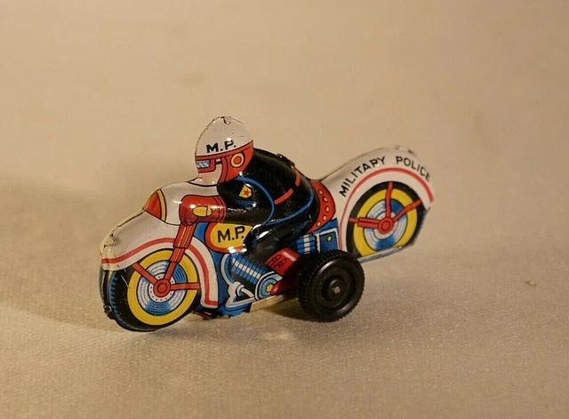 MASUDAYA MODERN TOYS JAPAN TIN FRICTION MP MILITARY POLICE MOTO en tôle 9 cm