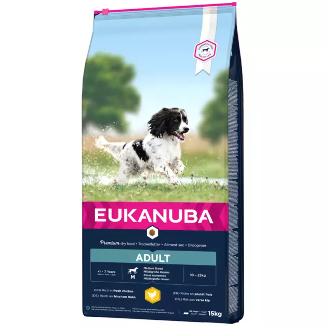 Eukanuba Adult au poulet, races de chiens moyennes, 15 kg