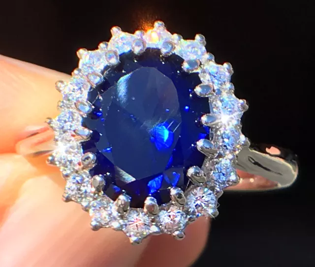 4 ct Sapphire RIng Swiss Corundum With Stunning CZ  Moissanite Simulant Size 6