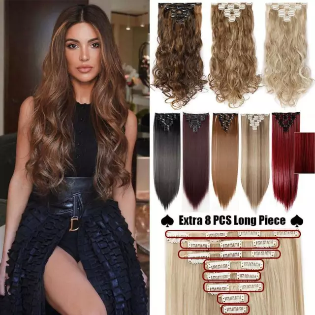 Smooth Clip in 100% Real Natural 8 Pcs Long Wavy as Human Hair Extensions Ombre