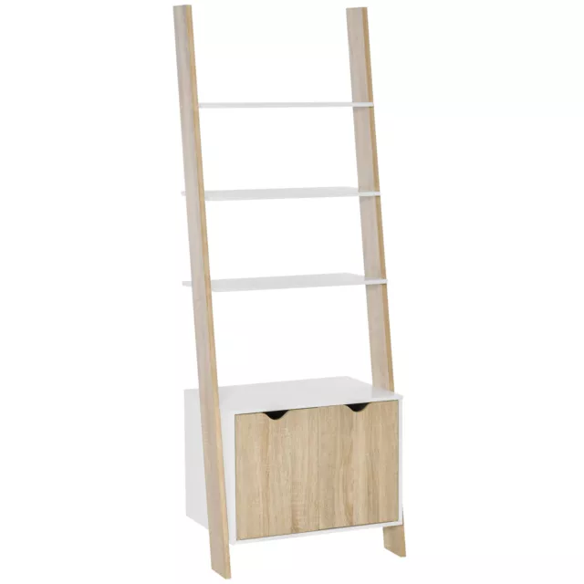 HOMCOM Scaffale Libreria a Scala con Armadietto e 3 Mensole in Stile Nordico