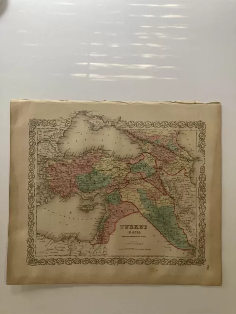 Antique Hand Colored Original Map Turkey 1 St Edition Colton's Atlas 1855
