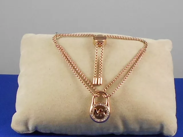 Michael Kors Rose Gold Pave' Halo MK Padlock Pulley Bracelet MKJ7382 791 $100