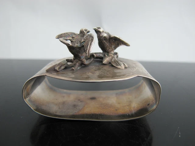 Antique 1870's GORHAM Sterling Silver Oval NAPKIN RING w/2 Birds on Branches