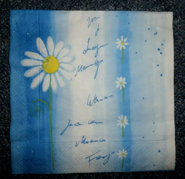 SServietten Serviettentechnik* 3 Stück -Blume Blautöne Schrift