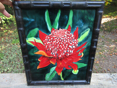 GIANT Antique Tile Floral Flower Embossed Majolica 15.5" x 12.5" Red & Green