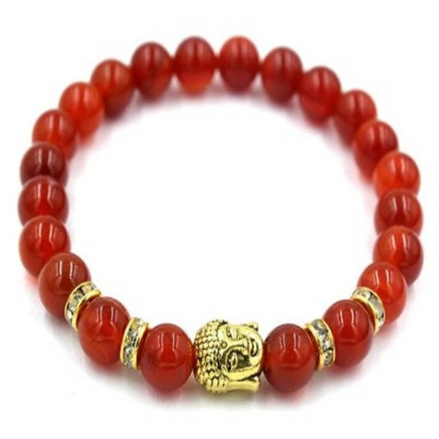 8mm Red Agate Gemstone Mala Bracelet 7.5 inches yoga Unisex Handmade Buddhism
