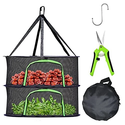 Herb Drying Rack Food Dehydrator Plant Hanging Mesh U Shape 2 Layers Collapsi
