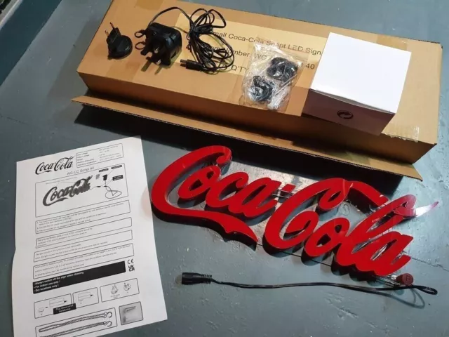 Coca Cola Script LED Light Up Sign Genuine Discontinued Promotional Item in Box