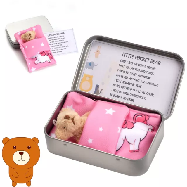 A Little Animal Pocket Hug Handmade Bear Cute in a Tin Box Plush Toy Gifts
