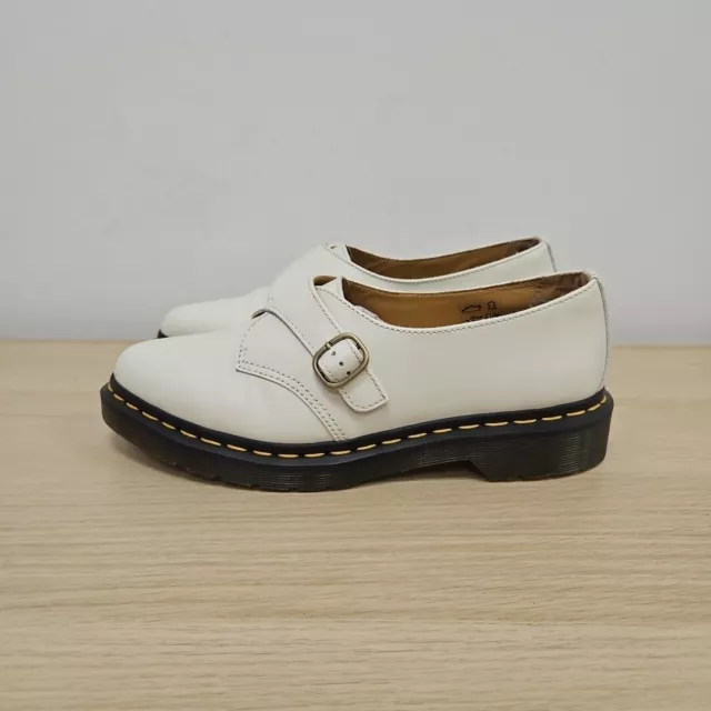 Dr Martens Agnes White Smooth Leather Pointed Toes Buckle Monk Loafer Shoes Uk 6