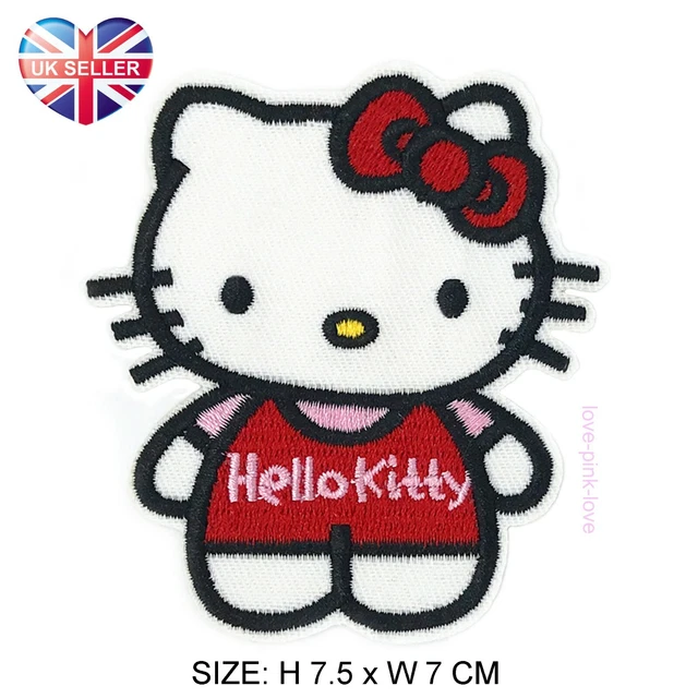 HELLO KITTY voll bestickte Applikation Bügeln Aufnähen Patch Abzeichen UK VERKÄUFER 🙂
