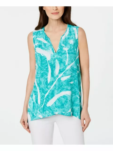 Alfani Top Blouse Printed Sleeveless High Low Green Sz M NEW NWT 387