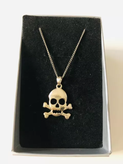 Sterling Silver Skull & Crossbones Pendant & 925 14" Chain Gothic Biker Punk