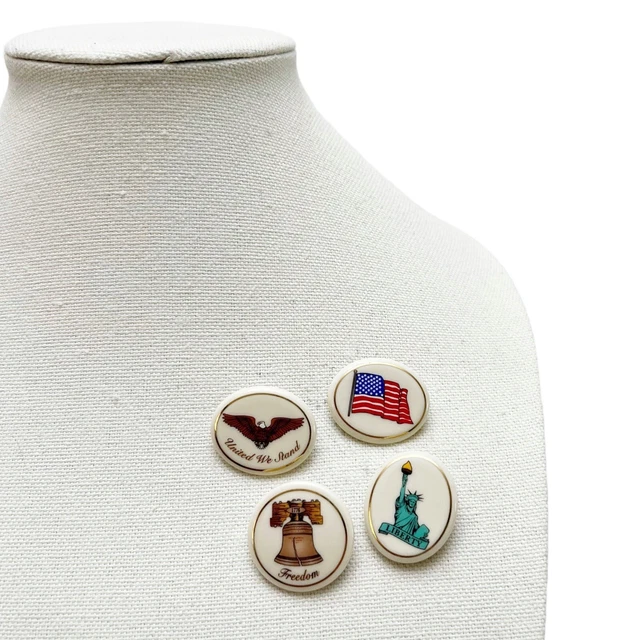 Vintage Lot of 4 Lenox Porcelain American Flag Statue of Liberty Patriotic Pins