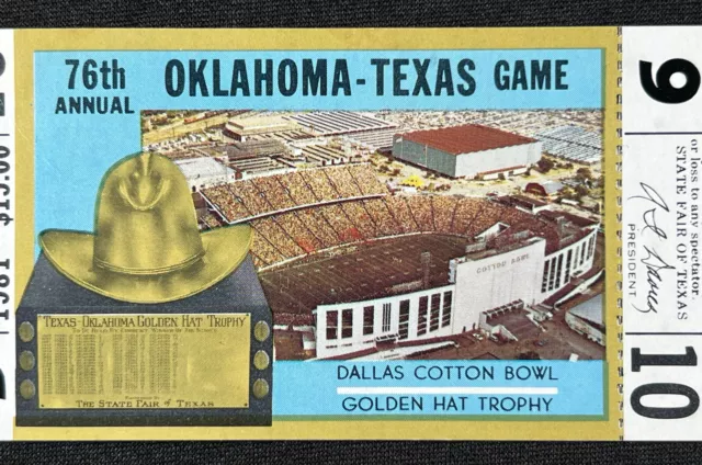 1981 Oklahoma Sooners Texas Longhorns Football Ticket Stub Cotton Bowl Dallas