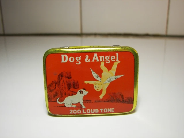 Rare Boite Pub Aiguilles Gramophone DOG & ANGEL 1920 Nadeldose Needles Tin #2