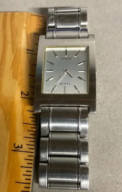 RARE GUESS ST. Steel Mens Slim Rectangle watch model G75456G works -New ...