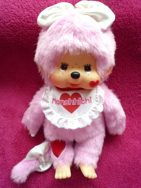 Monchhichi Fille Fleur De Cerisier - Peluche Rose 10cm, Avec Bavoir Et Porte-clés - Sekiguchi 242467