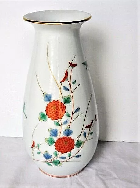 Fukagawa Arita Vase Porcelain, Chrysanthemum Design, Japan, 13 in. EXC.