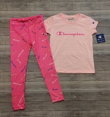 New! Girl's Champion Pink Short Sleeve Tee and Leggings Outfit Size 6