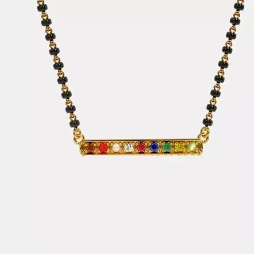 Dos Lado Barra Estilo Natural Navagraha 9 Gemstones Chapado en Oro Mangalsutra