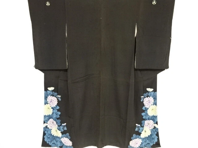 03192# Japanese Kimono / Antique Tomesode / Embroidery / Kinsha / Kiku