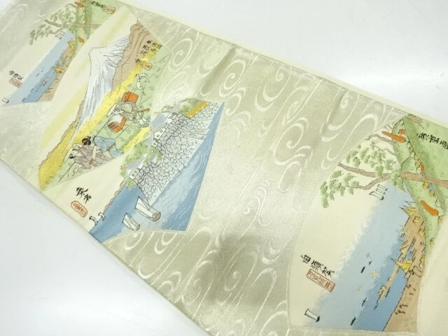 39515# Japanese Kimono / Fukuro Obi / Woven 53 Stations Of The Tokaido