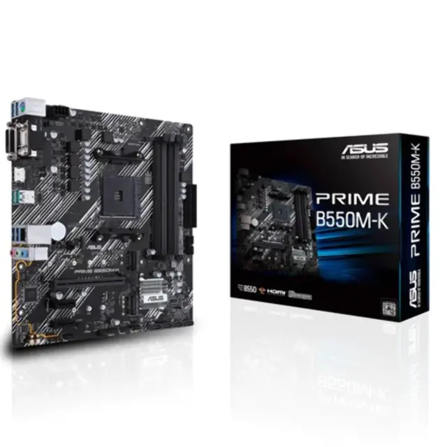 ASUS AMD B550 PRIME B550M-K (Ryzen AM4) mATX MB, Dual M.2, PCIe 4.0, 1Gb Etherne