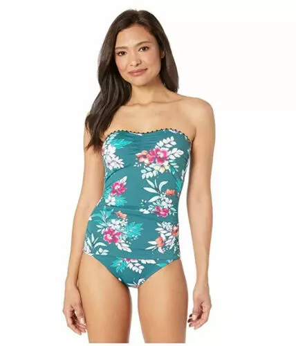 Tommy Bahama Floral Springs Shirred Bandeau One-Piece Caledon Sea Chest 14.5"