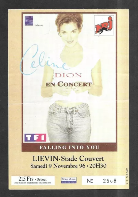 Rare / Ticket Billet De Concert - Celine Dion : Live A Lievin ( France ) 1996