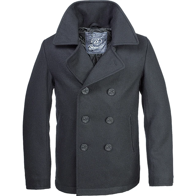 Brandit Pea Coat Nero XS-7XL Marino Mantella Corta Cappotto Caban Giacca Lana