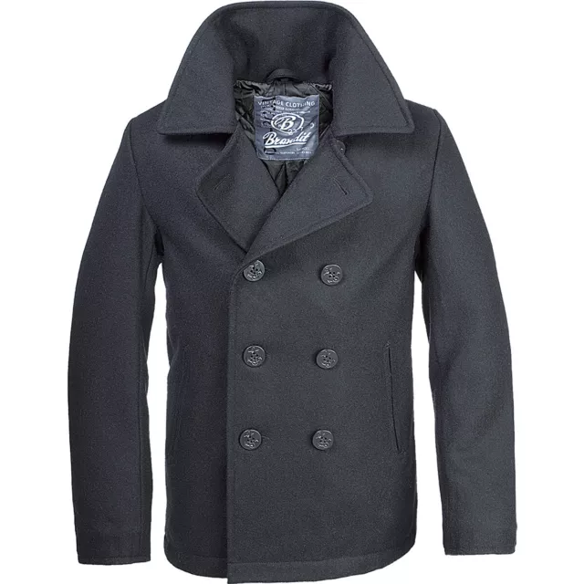 Brandit Pea Coat schwarz XS-7XL Marine Kurzmantel Wintermantel Caban Jacke Wolle