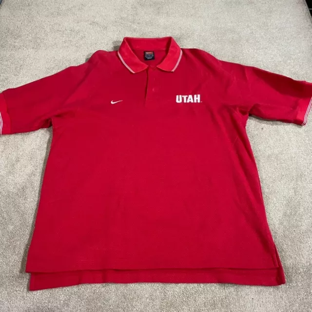 Vintage Utah College Basketball Shirt Mens Large L Red Polo Nike Team Embroided