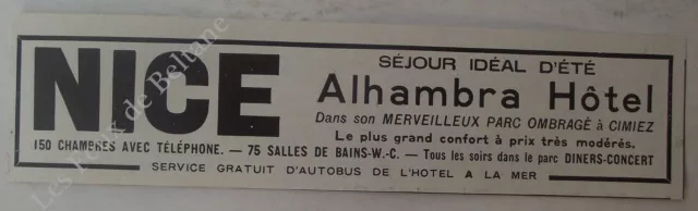 Publicité Hotel Alhambra Nice , parc Cimiez  1931, advert