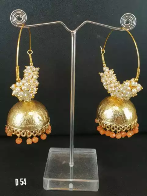 Plaqué Or Indien Kundan Gland Oreilles Jhumka Dernier Bollywood Bijoux ES1