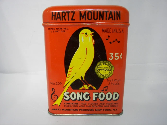 Vintage Hartz Mountain Song Food Bird Tin Container VERY GOOD CONDITION!