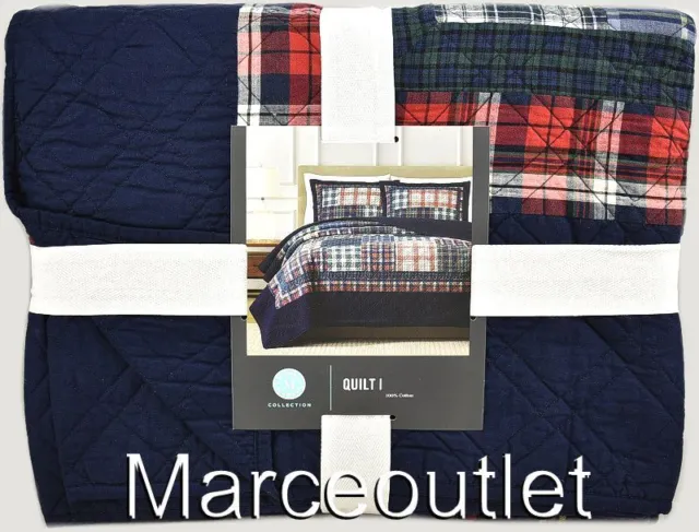 Martha Stewart Collection Highland Holiday Patchwork KING Quilt Navy Multi