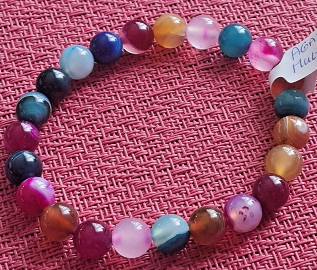 Bracelet agate multicolore -pierres Semi Précieuses - diamètre des perles 8mm