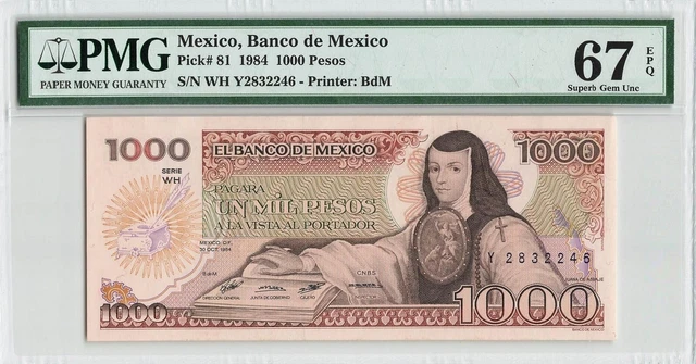 Mexico 30.10.1984 P-81 PMG Superb Gem UNC 67 EPQ 1000 Pesos