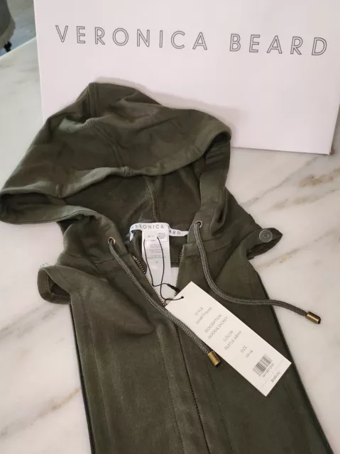NWT Veronica Beard Dickey Hoodie ARMY GREEN Cotton 4 Jacket Vest $198